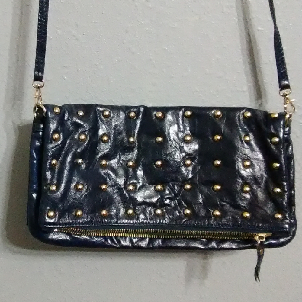 Joseph Charles Navy Studded Clutch Crossbody